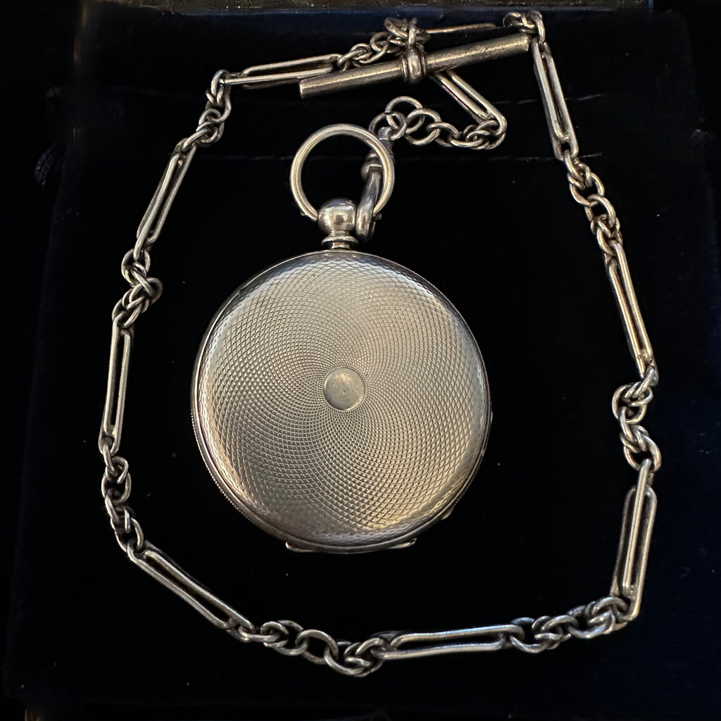 SWISS SILVER DRESS  POCKET WATCH AND CHAIN