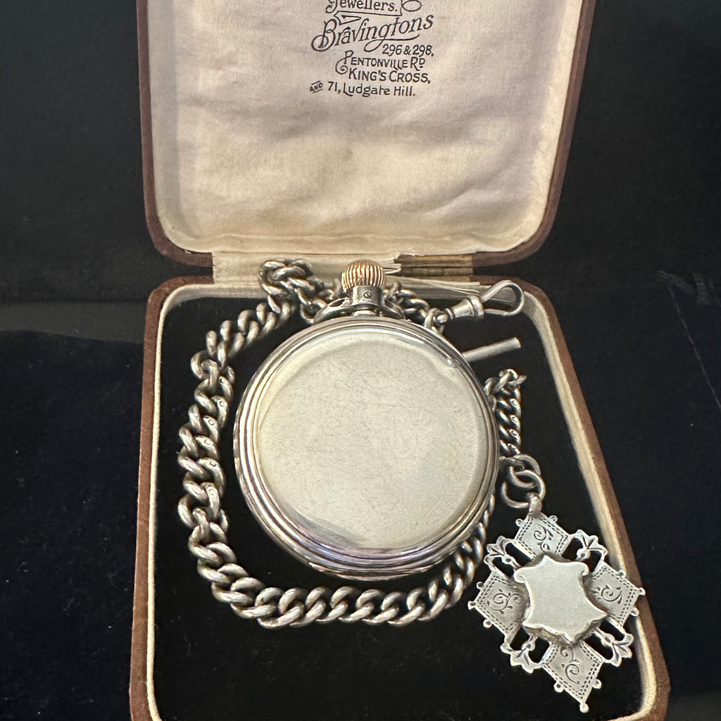 SIR JOHN BENNETT  SILVER POCKET WATCH. WITH CHAIN and FOB