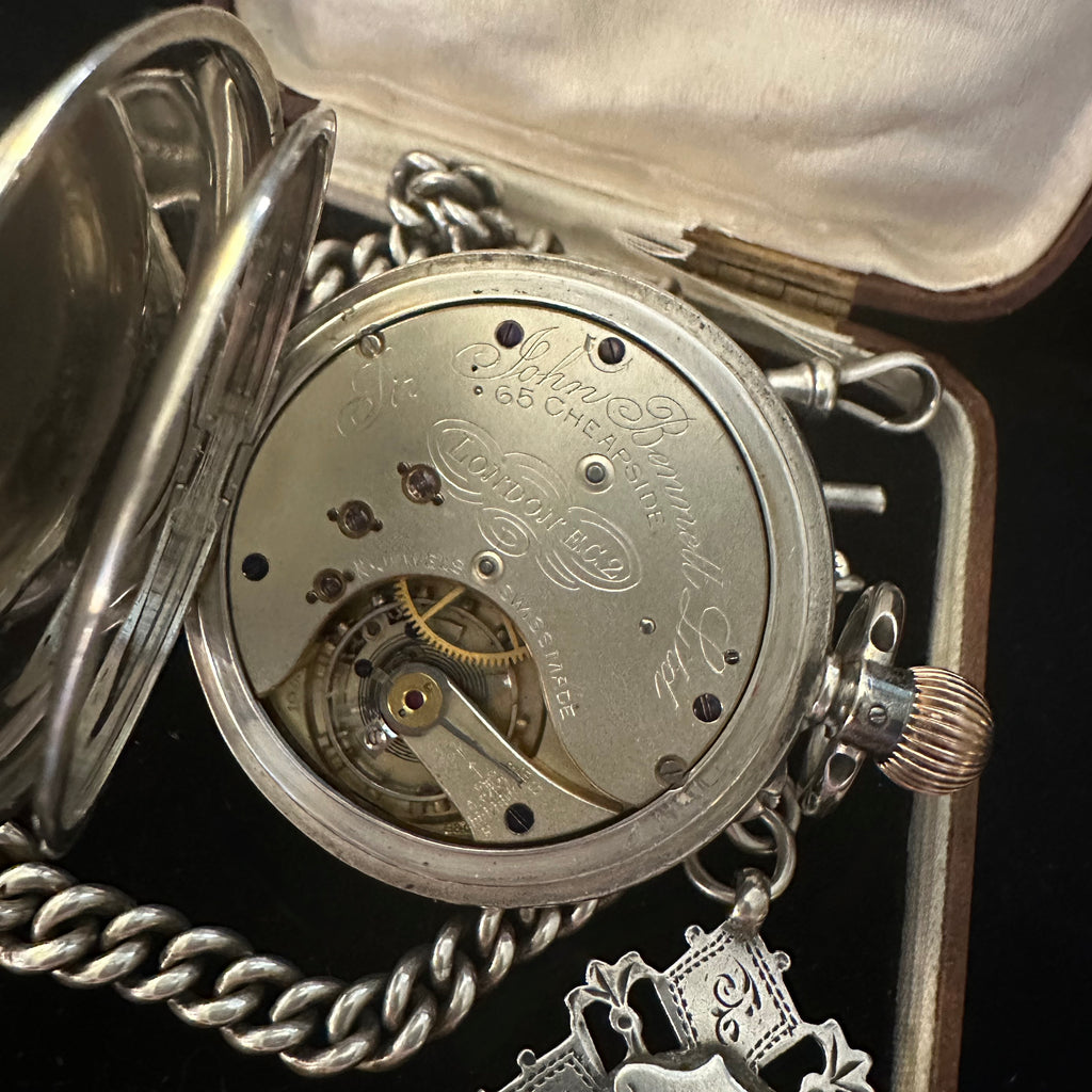 SIR JOHN BENNETT  SILVER POCKET WATCH. WITH CHAIN and FOB