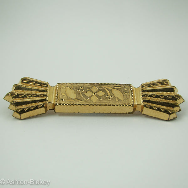 Antique 14K Yellow Gold Floral Bar Pin, Victorian Est… - Gem Antique 14K Yellow Gold Floral Bar Pin, Victorian Est… - Gem