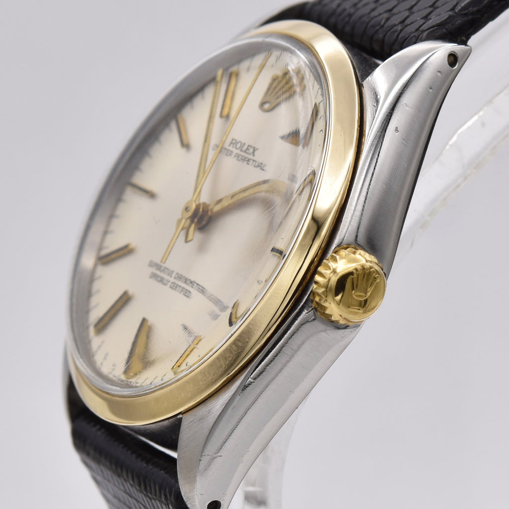 ROLEX OYSTER PERPETUAL STAINLESS WITH GOLD BEZEL Vintage Watches - Ashton-Blakey Vintage Watches