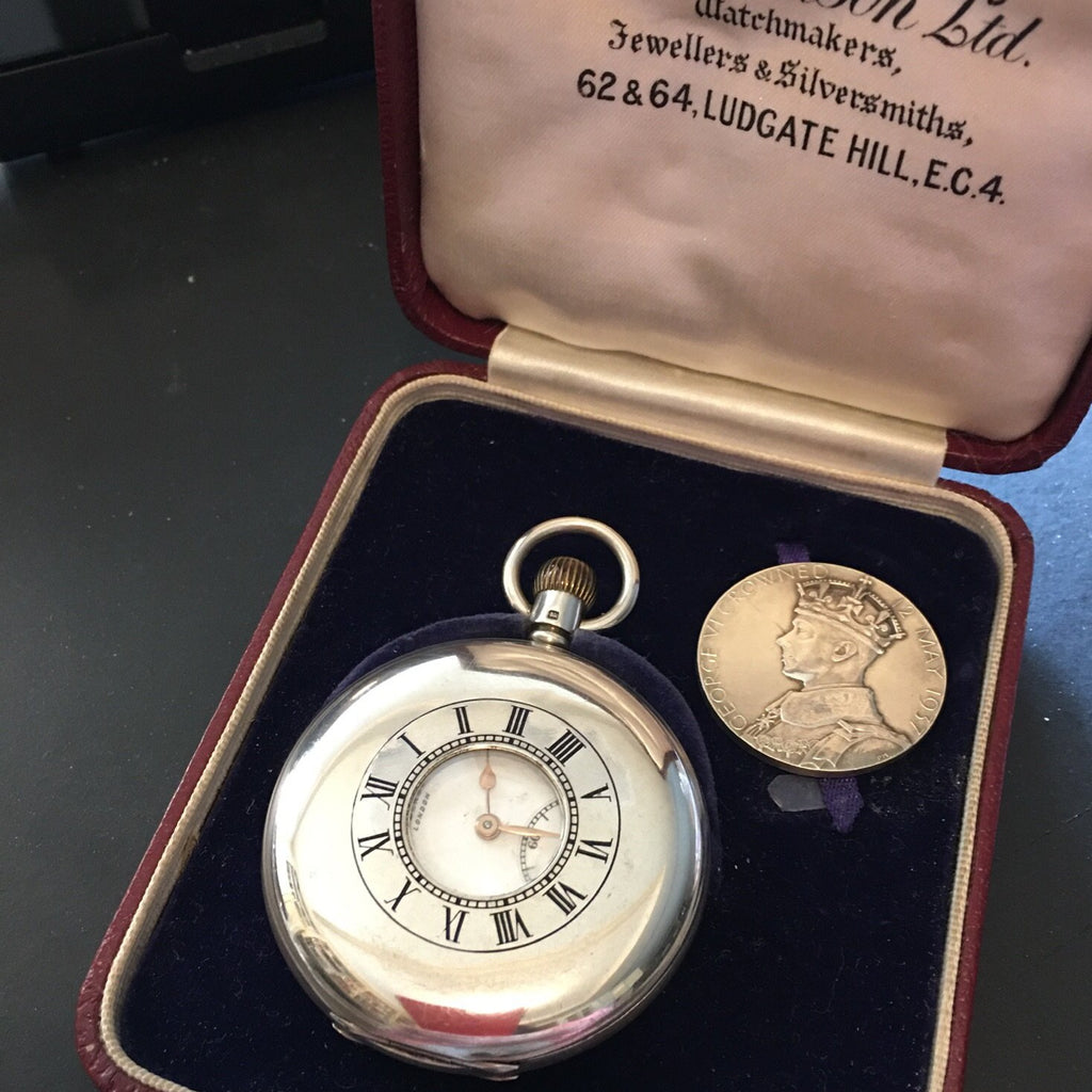 ENGLISH SILVER JW BENSON Pocket Watch For George VI Coronation 1937