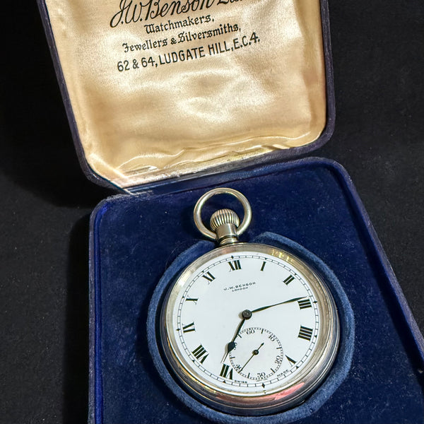 J W BENSON SILVER POCKET WATCH