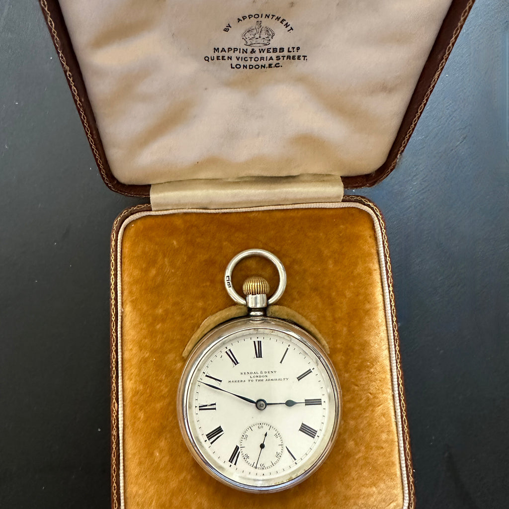 KENDAL AND DENT SILVER  ENGLISH POCKET WATCH WITH CHAIN AND FOB
