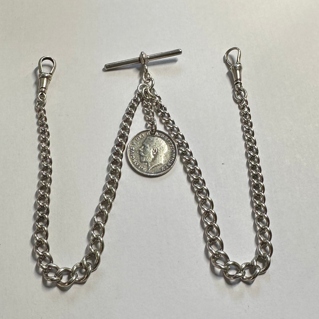 ANTIQUE SILVER DOUBLE ALBERT WITH A COIN FOB