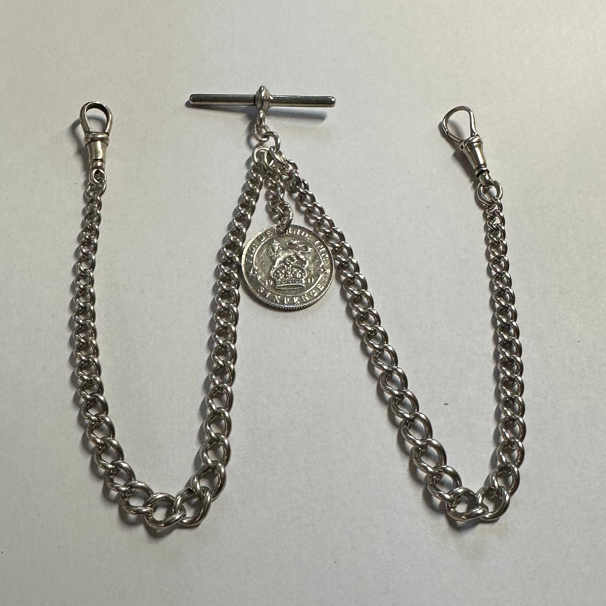 Double Albert Pocket Watch Chain Sterling Silver 14 Inch Double