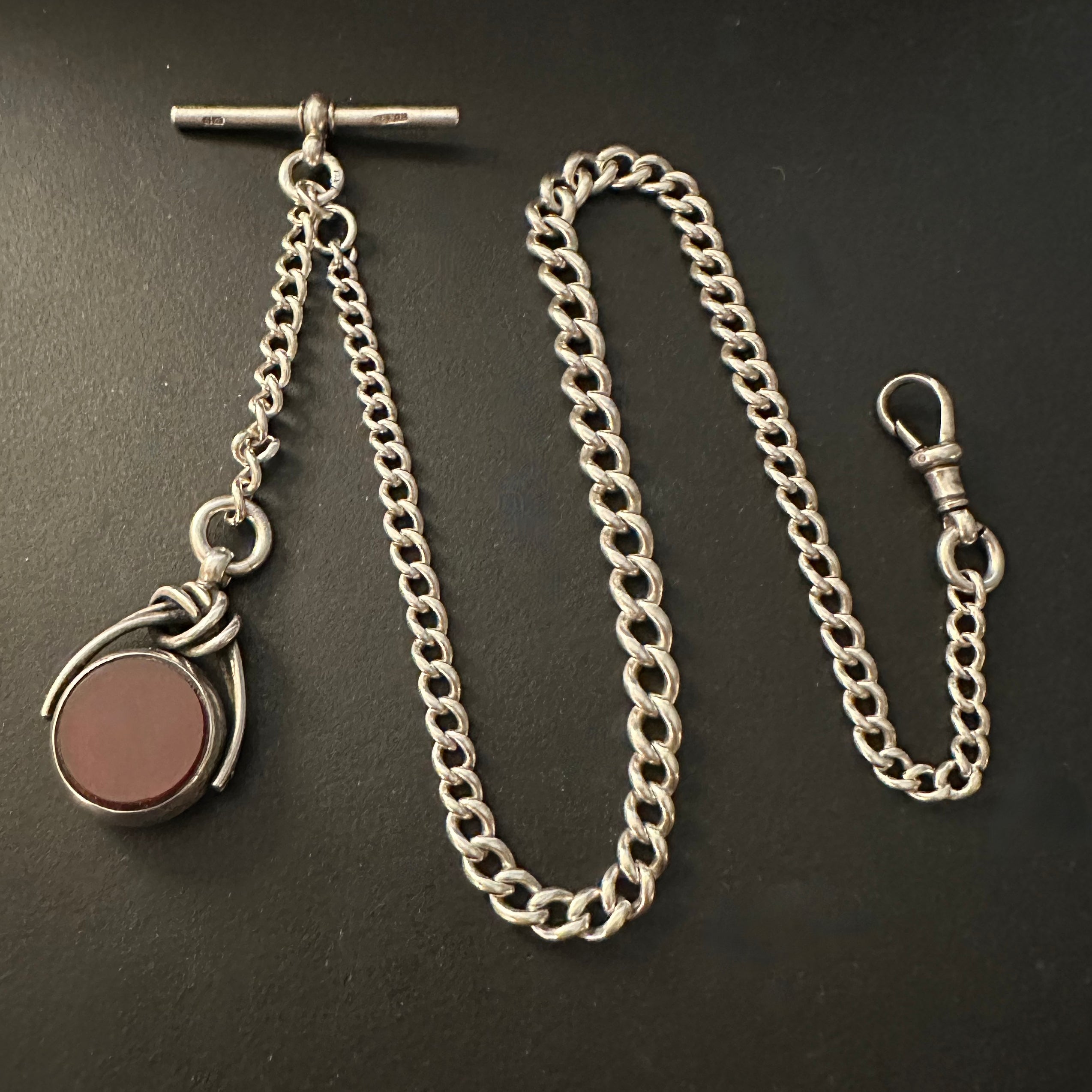 ENGLISH SILVER POCKET WATCH CHAIN WITH FOB - Ashton-Blakey Vintage Watches