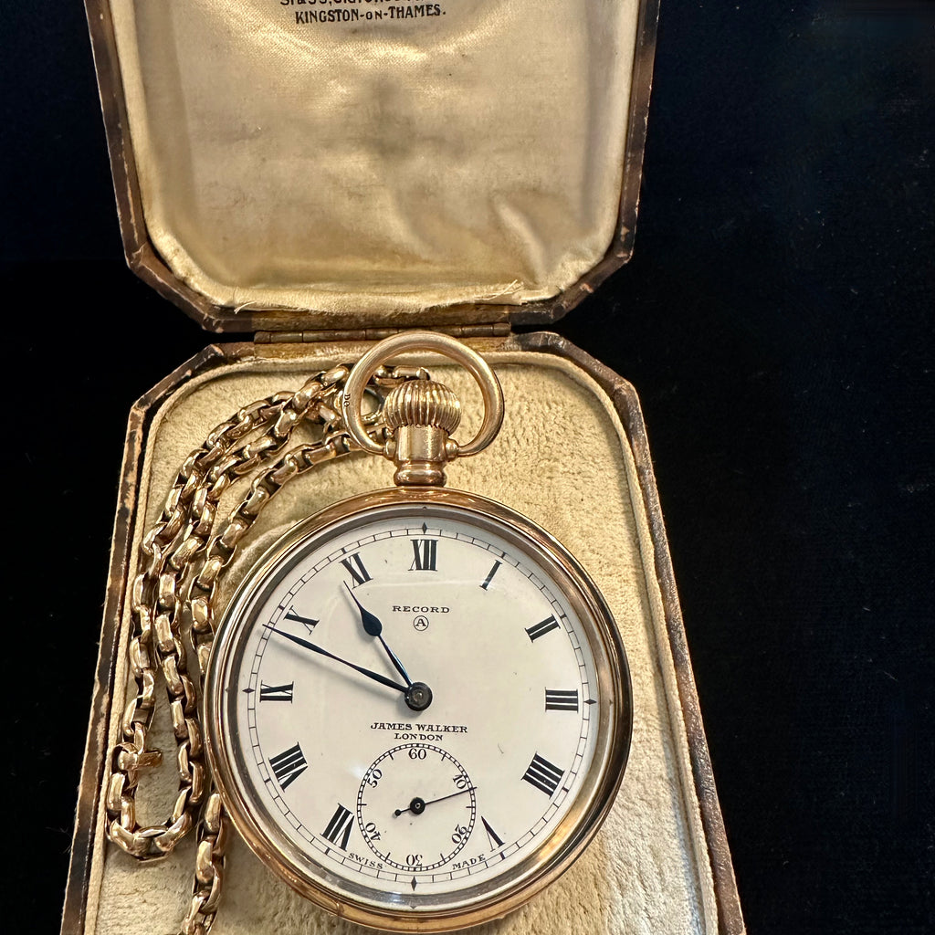 ENGLISH JAMES WALKER POCKET WATCH with chain in original box