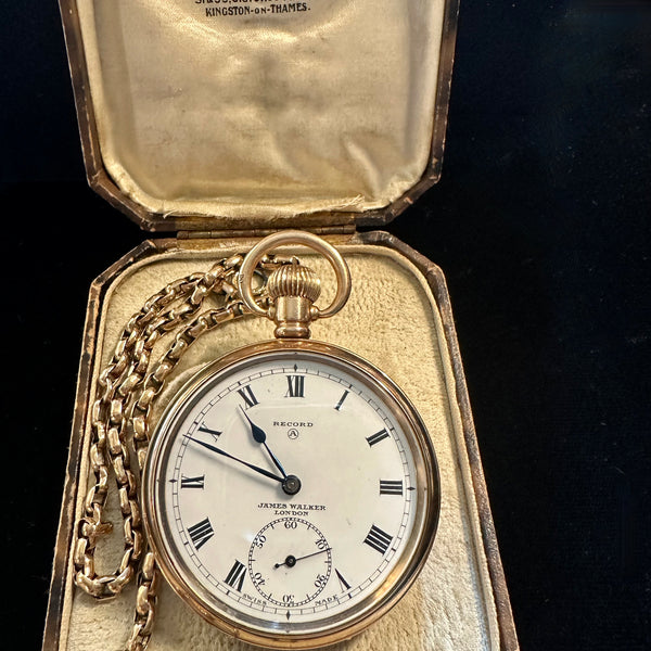 ENGLISH JAMES WALKER POCKET WATCH with chain in original box