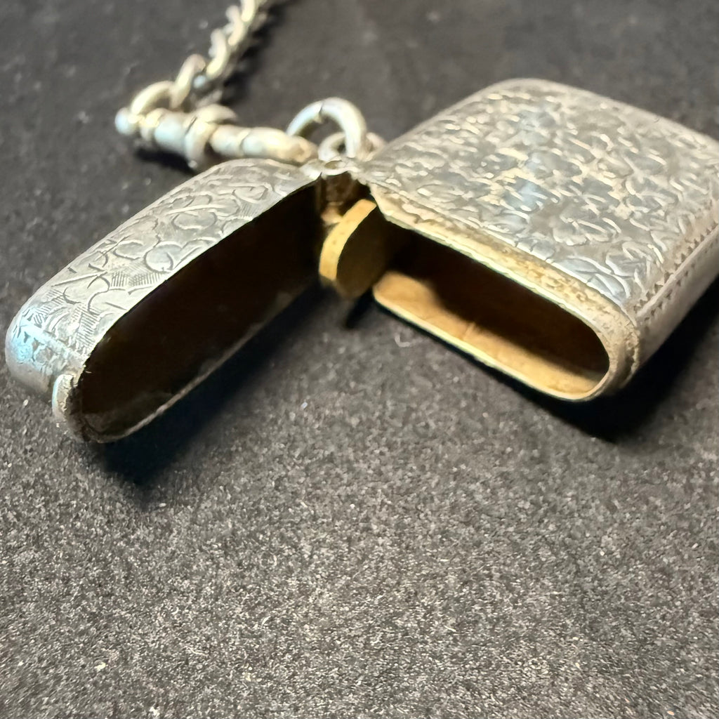 Antique Victorian Sterling Silver Albert Watch Chain with Vesta (Match) Case Fob
