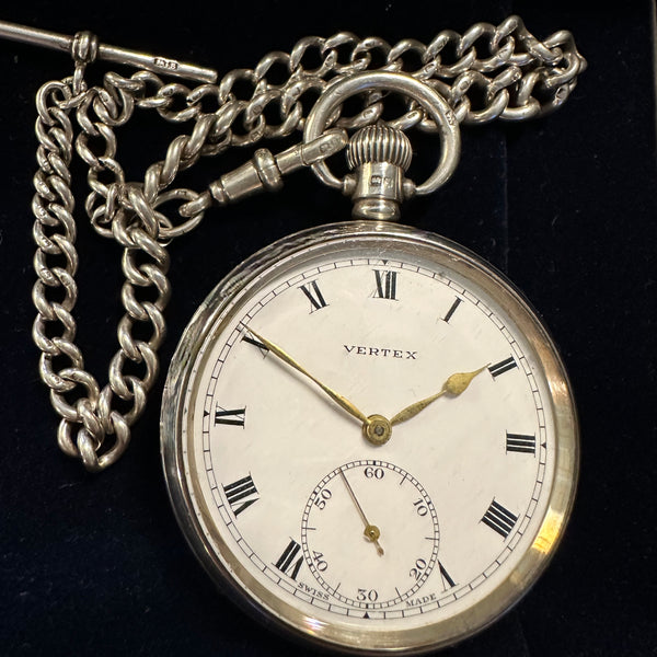 ENGLISH SILVER POCKET WATCH & chain