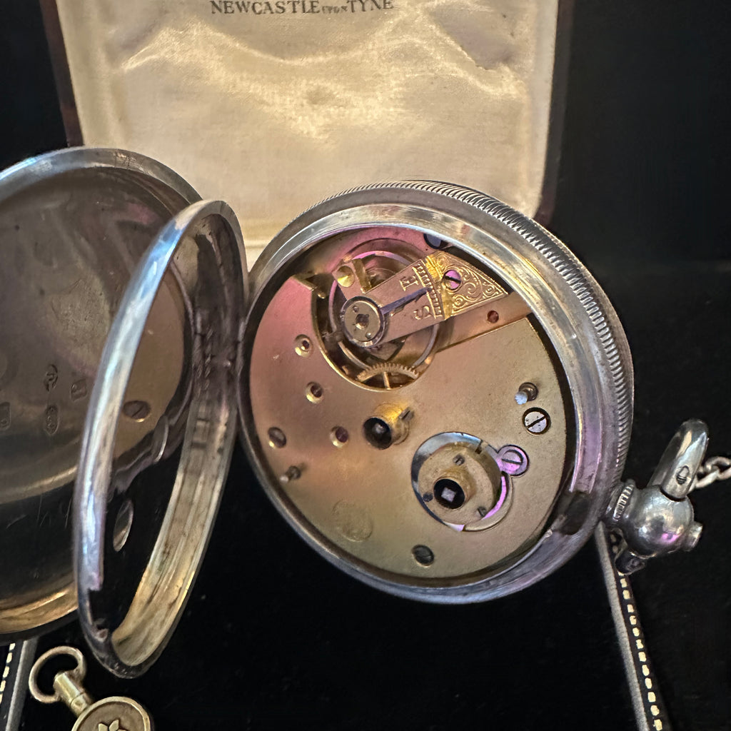 KENDAL & DENT SILVER ENGLISH POCKET WATCH WITH CHAIN