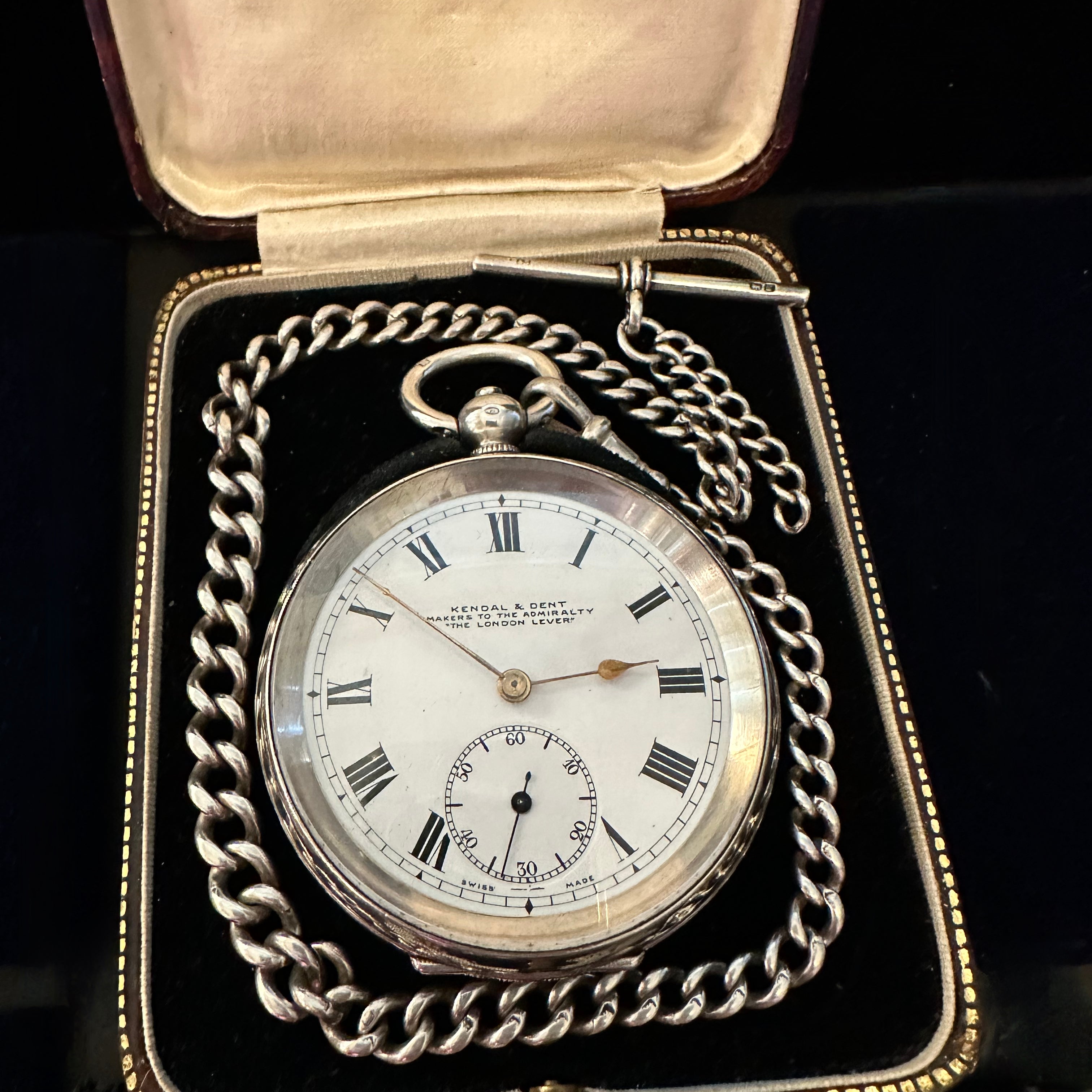 KENDAL DENT SILVER ENGLISH POCKET WATCH WITH CHAIN Ashton