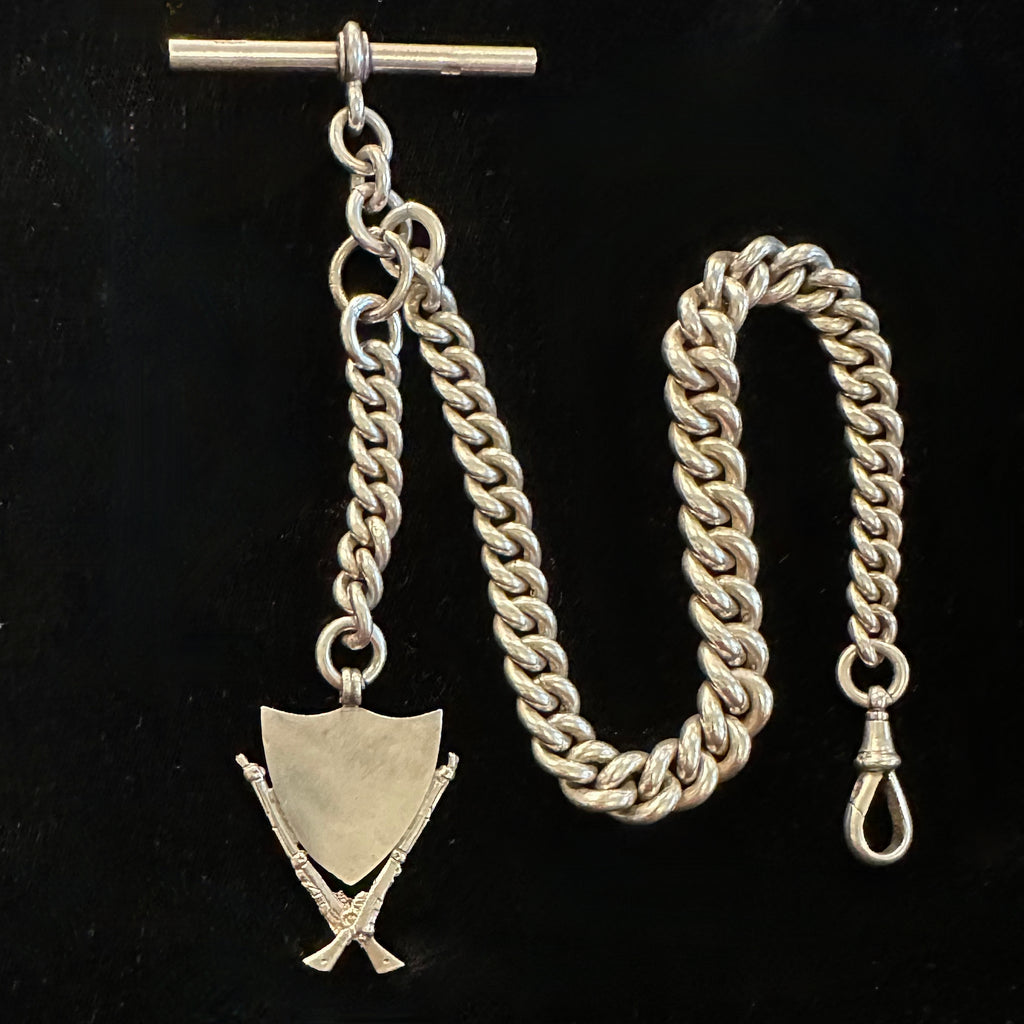 ENGLISH ANTIQUE SILVER POCKET WATCH CHAIN & FOB     B188