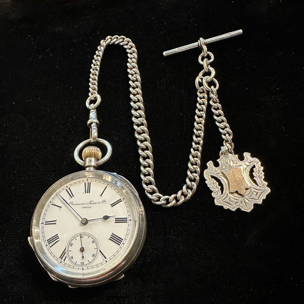 ENGLISH SILVER POCKET WATCH BY CAMERER KUSS