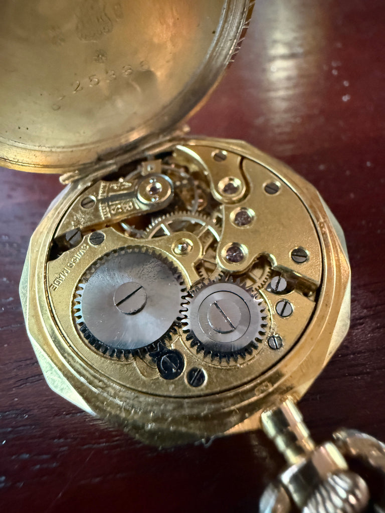 Antique 14K Gold Swiss 15-Jewel Hunter Pocket Watch Pendant