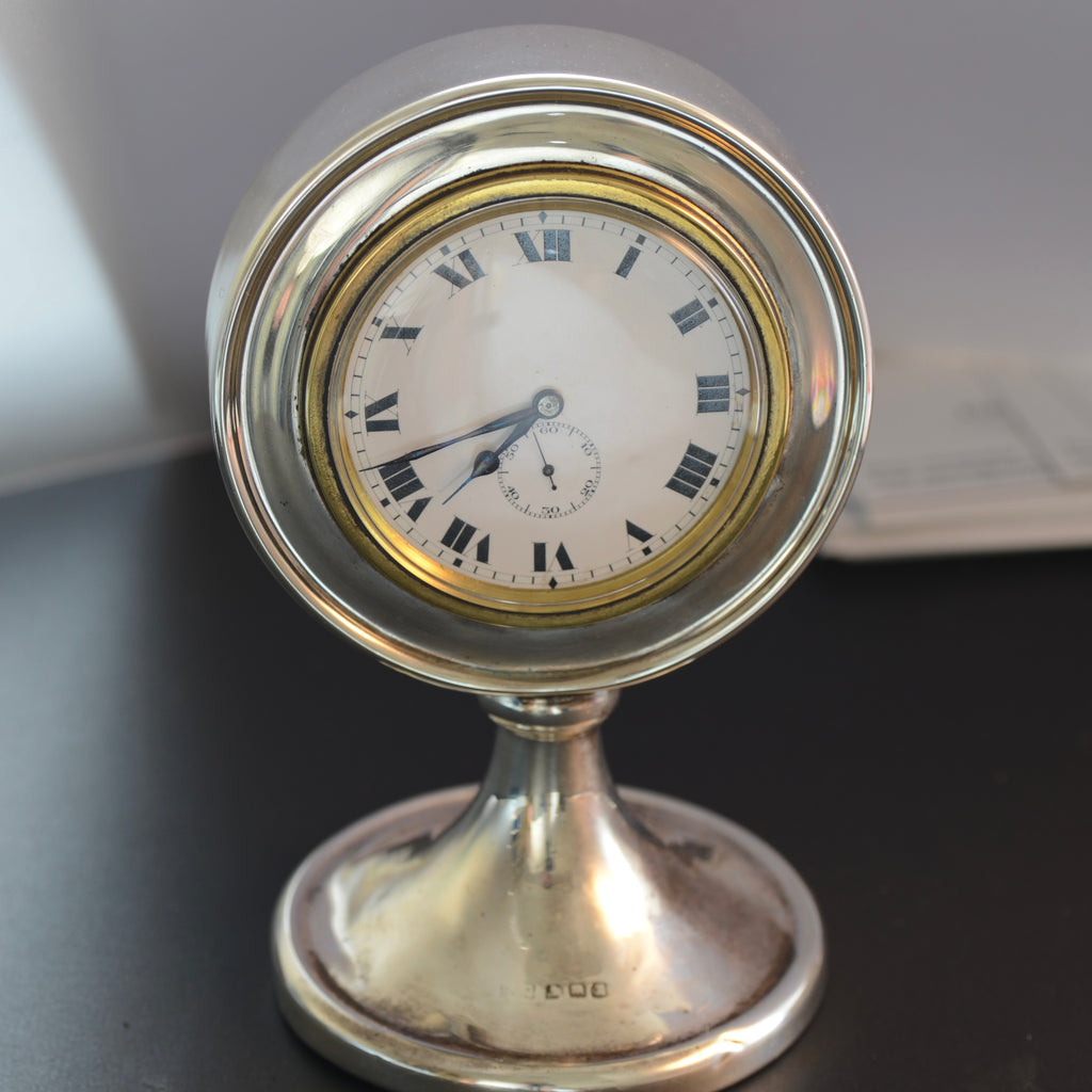 Fine Edwardian Swiss Silver Mantel / Desk Clock
