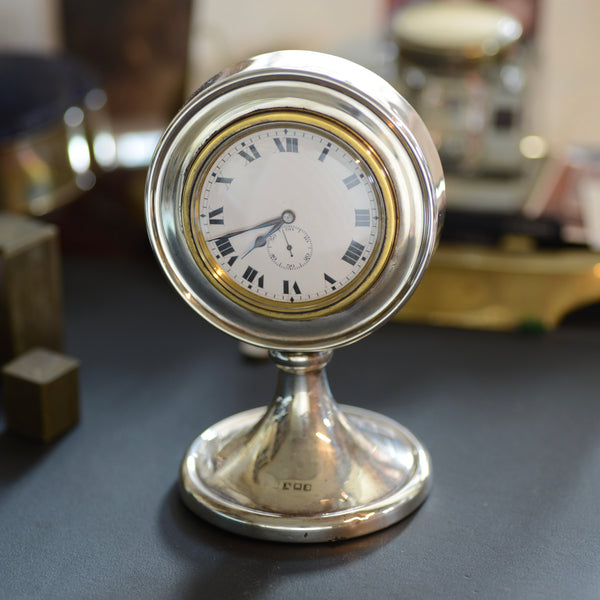 Fine Edwardian Swiss Silver Mantel / Desk Clock