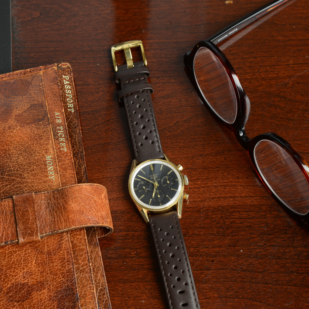 Early 1960's Heuer Carrera 2448N – 18K Solid Gold Black Dial