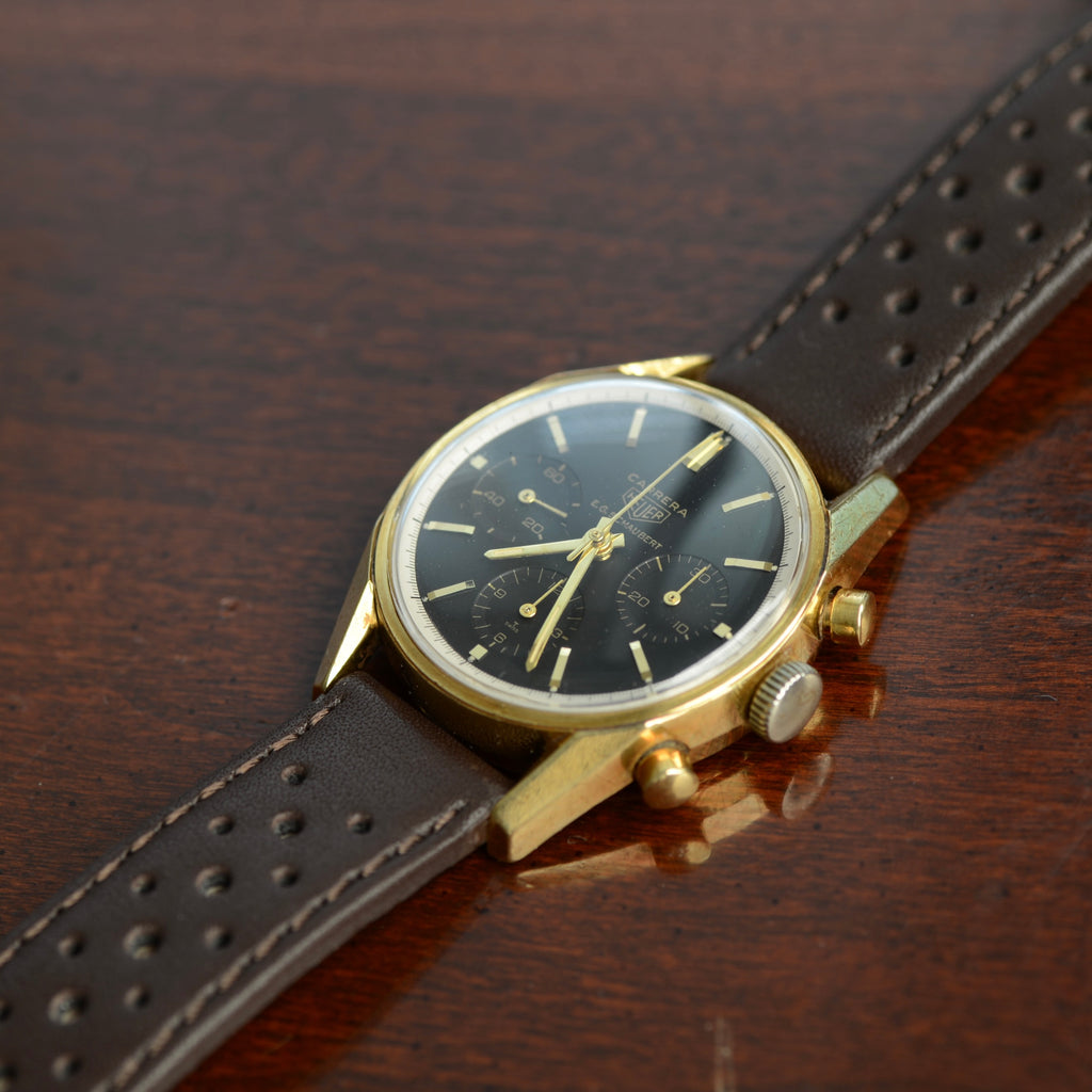 Early 1960's Heuer Carrera 2448N – 18K Solid Gold Black Dial