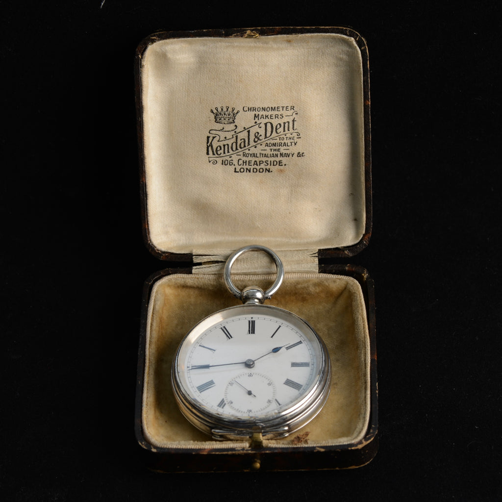 KENDAL &amp; DENT SILVER POCKET WATCH WITH ORIGINAL BOX