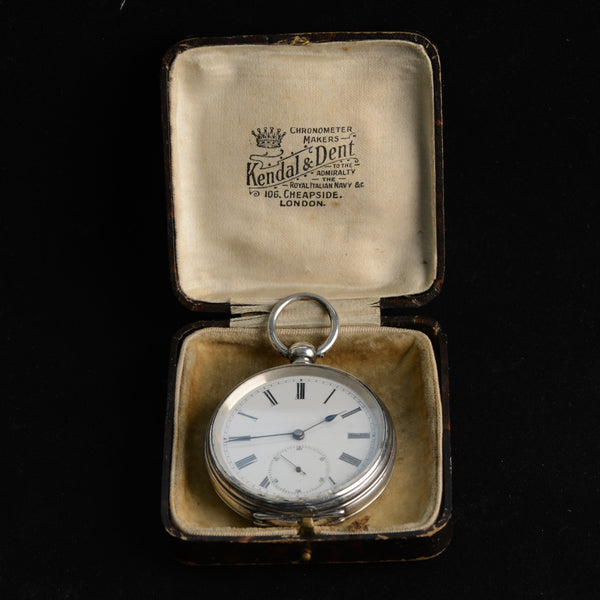 KENDAL &amp; DENT SILVER POCKET WATCH WITH ORIGINAL BOX