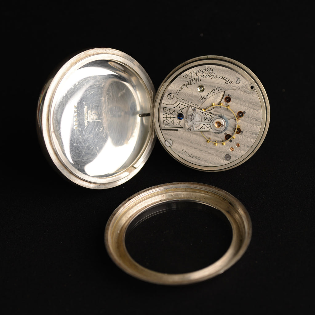 Antique 1900 Waltham 15-Jewel Silver Pocket Watch with Gold & Silver Locomotive Inlay