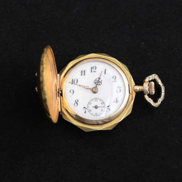 Antique 14K Gold Swiss 15-Jewel Hunter Pocket Watch Pendant