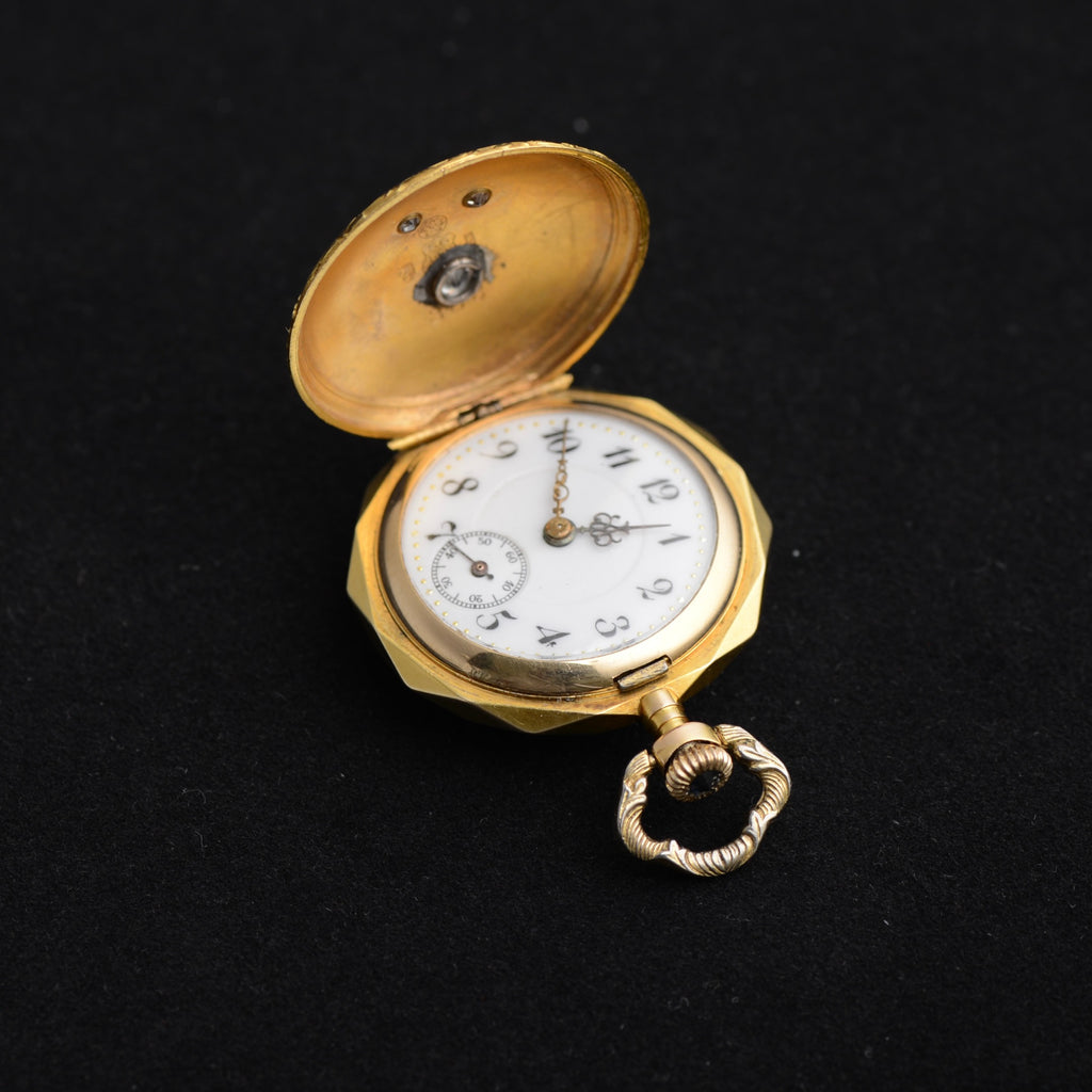 Antique 14K Gold Swiss 15-Jewel Hunter Pocket Watch Pendant
