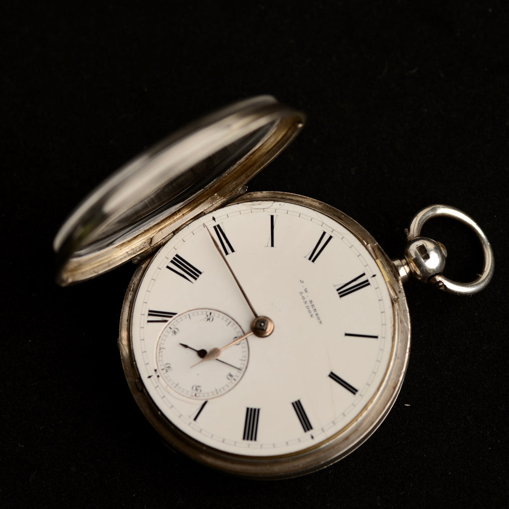 1882 J.W. Benson Victorian Silver Swing-Out Pocket Watch + Original Box