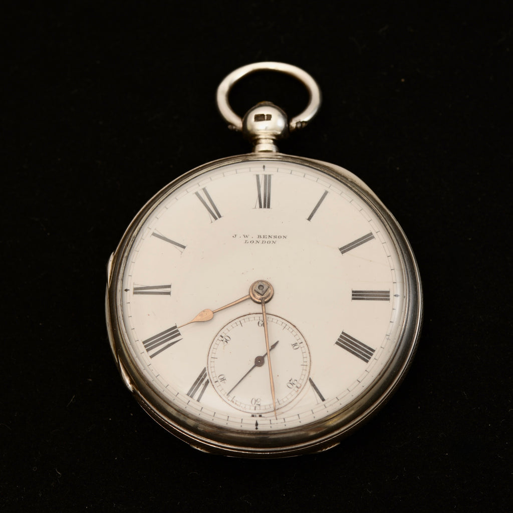 1882 J.W. Benson Victorian Silver Swing-Out Pocket Watch + Original Box