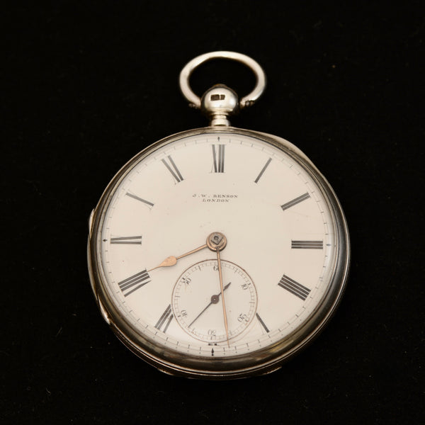 1882 J.W. Benson Victorian Silver Swing-Out Pocket Watch + Original Box