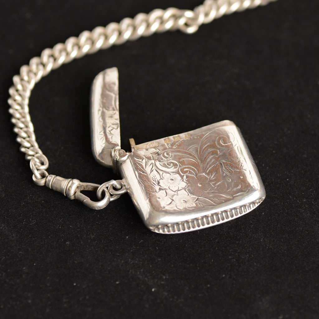 1896 William Ehrhardt Victorian Silver English Lever Pocket Watch – Double Albert Chain, Vesta & Fob