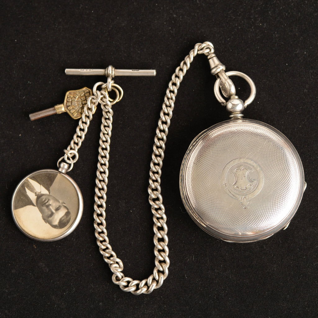 Circa 1910 Kendal & Dent London Silver Pocket Watch – Albert Chain, Photo Fob