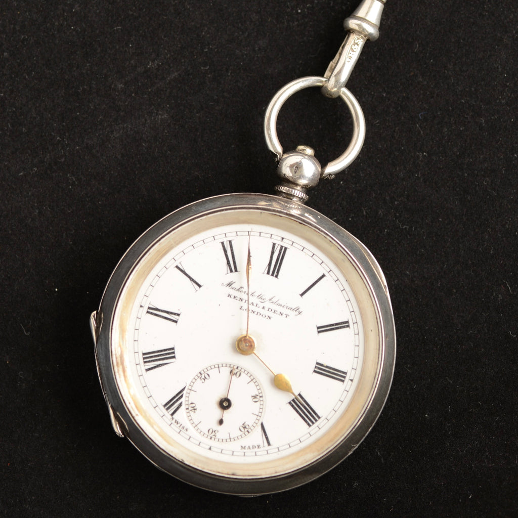 Circa 1910 Kendal & Dent London Silver Pocket Watch – Albert Chain, Photo Fob