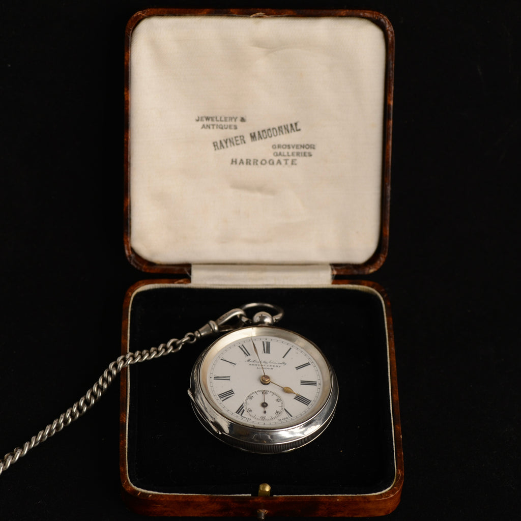 Circa 1910 Kendal & Dent London Silver Pocket Watch – Albert Chain, Photo Fob