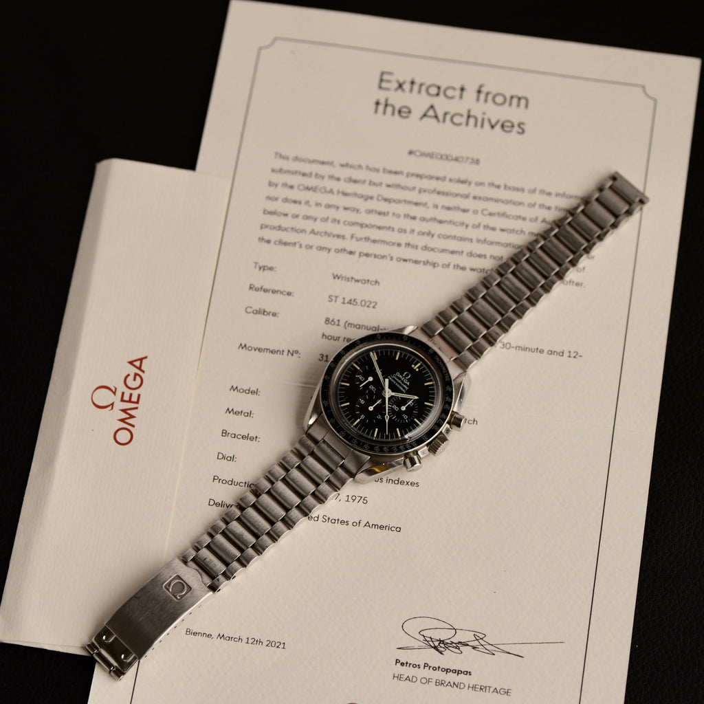 1975 Omega Speedmaster Professional Moonwatch Ref. 145.022-74 – Cal. 861 + Extract from the Archives & Papers