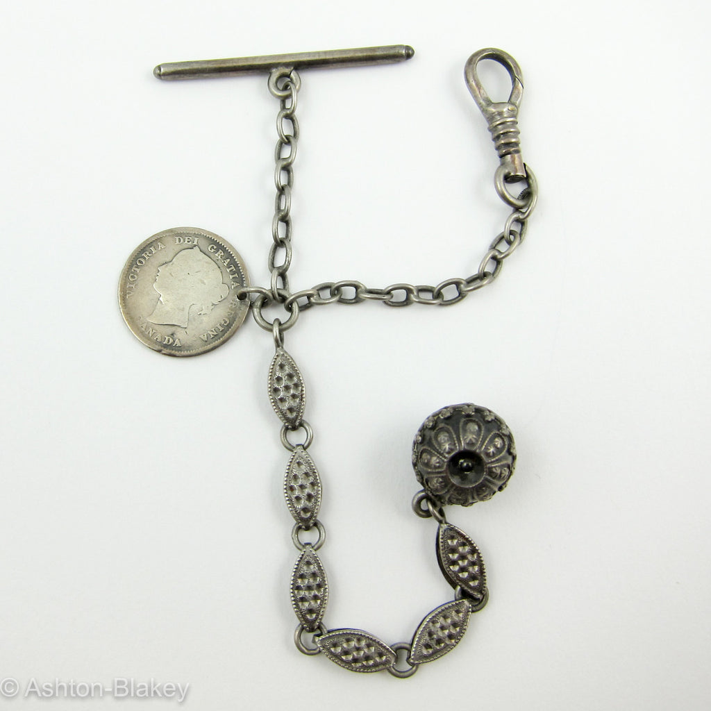 English Sterling silver watch chain with Canadian coin Jewelry - Ashton-Blakey Vintage Watches