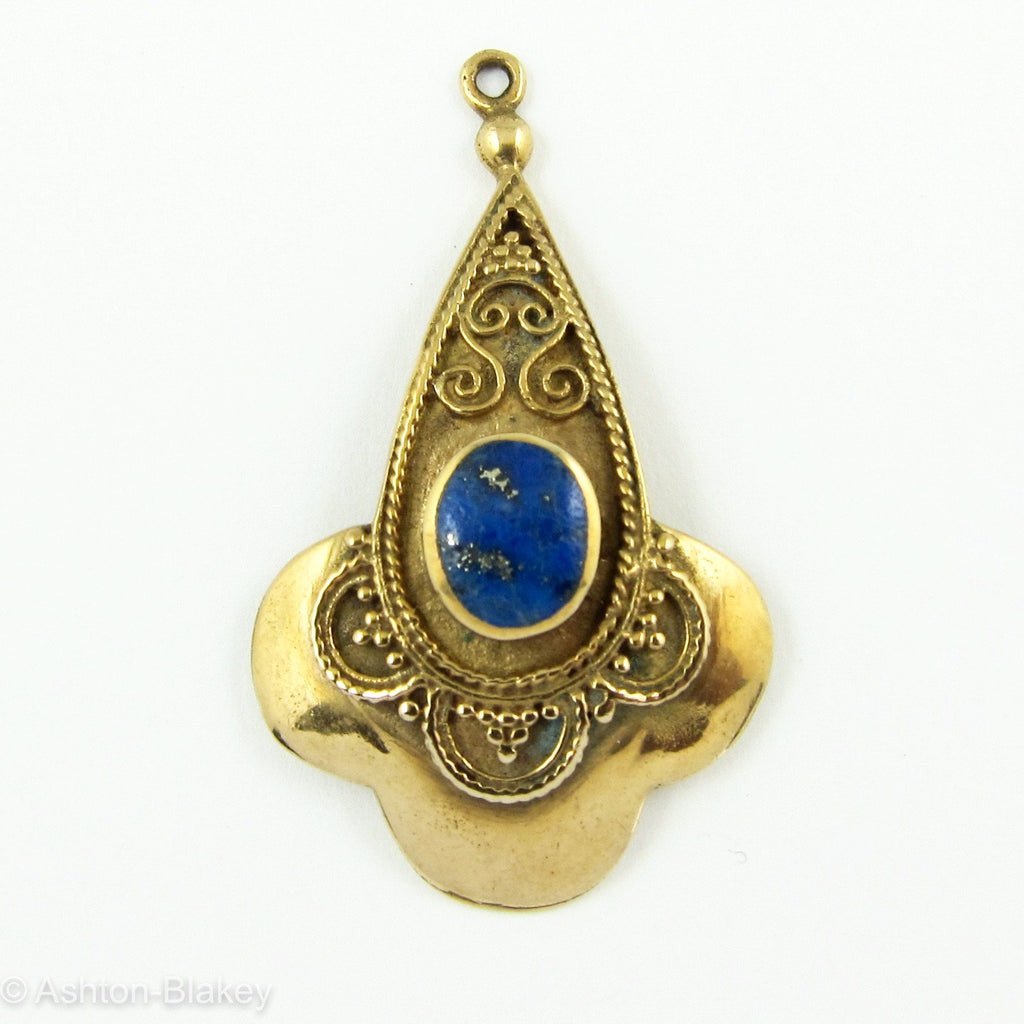 Pocket Watch fob in 10K gold with beautiful oval lapis Lazuli fully set as center stone Jewelry - Ashton-Blakey Vintage Watches