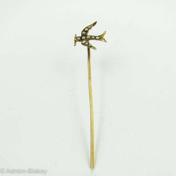 14K Gold Bird Stick Pin with Seed Pearls Jewelry - Ashton-Blakey Vintage Watches