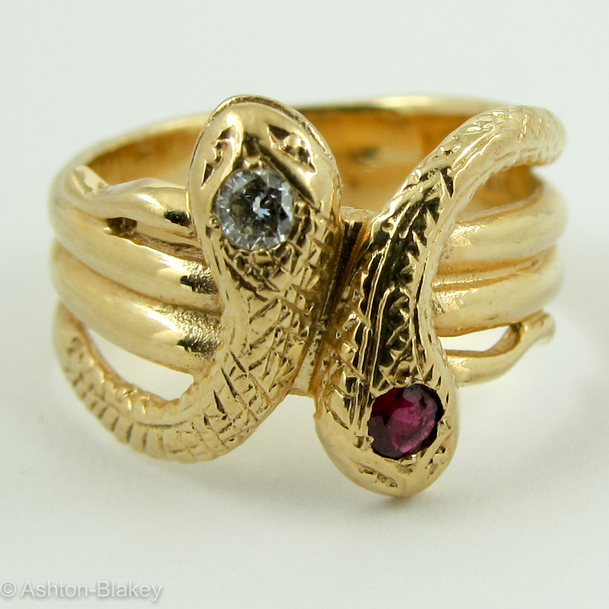 14k Antique Ouroboros Ring Tattooed Enamel Ouroboros Ring