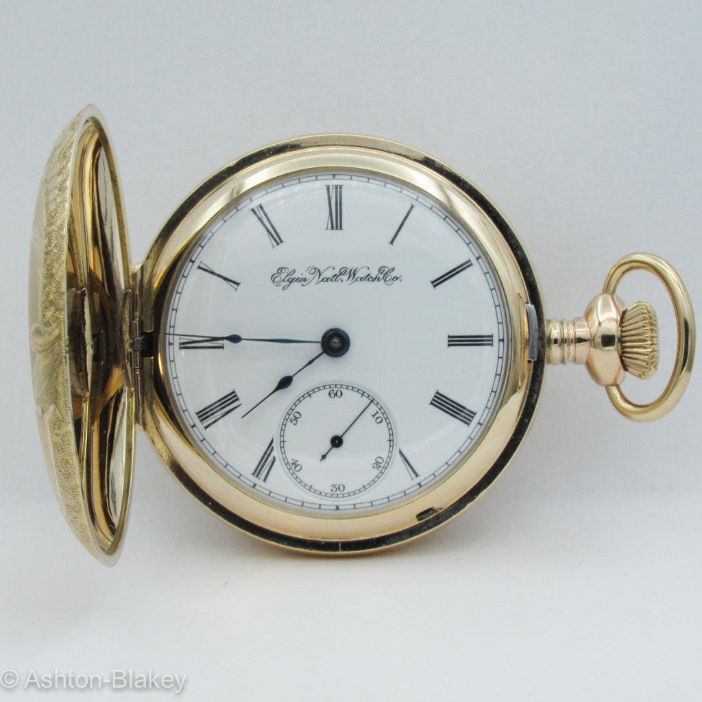 ELGIN man's 14K gold filled hunter cased pocket watch Ashton