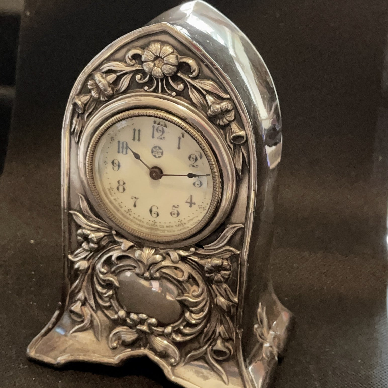 ART NOUVEAU SILVER PLATED MANTLE CLOCK - Ashton-Blakey Vintage Watches