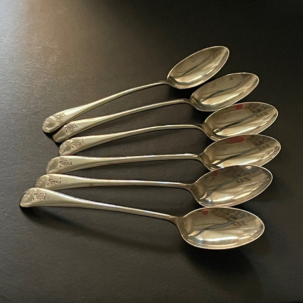 STERLING ENGLISH DEMITASSE SPOONS with old English letter R engraved