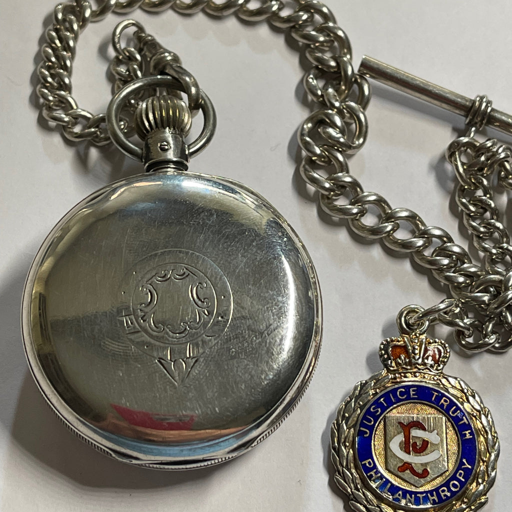 WALTHAM SILVER POCKET WATCH AND CHAIN