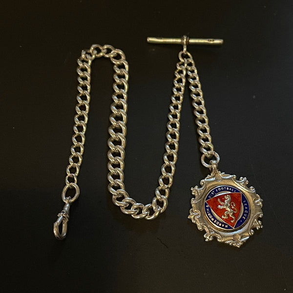 ENGLISH STERLING SILVER POCKET WATCH CHAIN & FOB