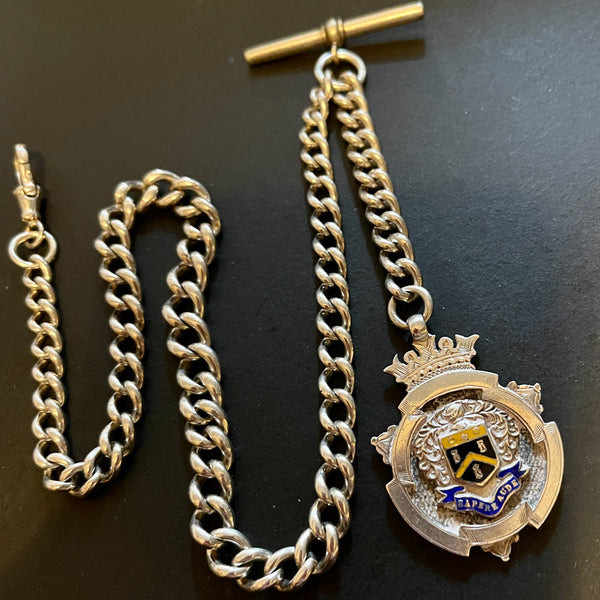 ENGLISH STERLING POCKET WATCH CHAIN & FOB