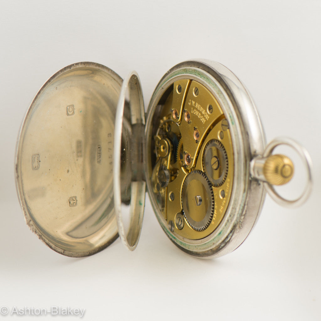 JW BENSON Silver demi-hunter Pocket Watch Pocket Watches - Ashton-Blakey Vintage Watches