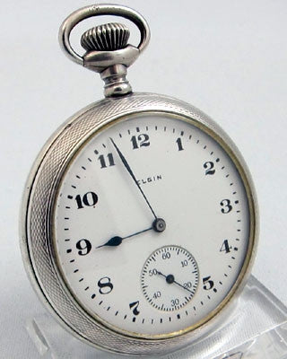 ELGIN 15 jewel coin SILVER open faced Pocket Watch Ashton Blakey Vintage Watches