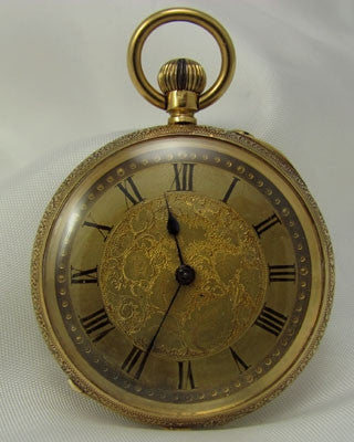 ENGLISH 18K GOLD open faced Fancy Pocket Watch Ashton Blakey